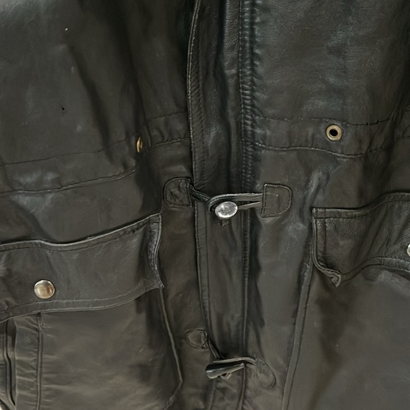 Teco men’s black Leather Jacket size XL biker 90s trench coat - Picture 7 of 16